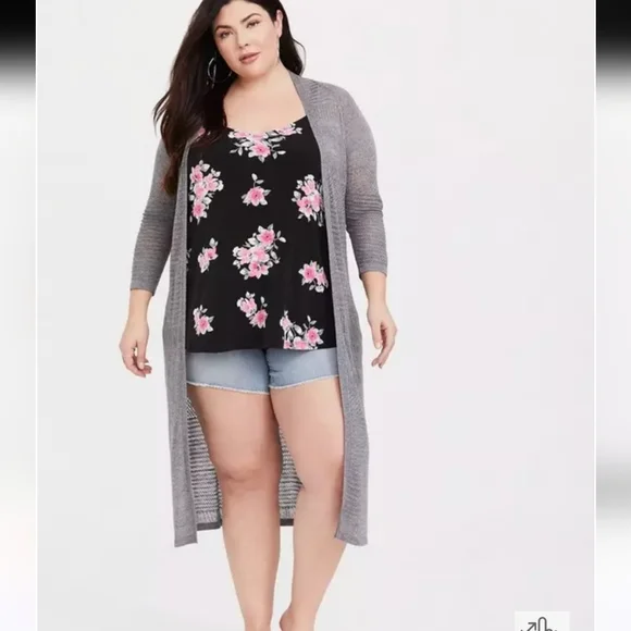 NWT Torrid Black Floral Studio Knit Swing Cami Color Red Rose Away Size 2 - Picture 4 of 14